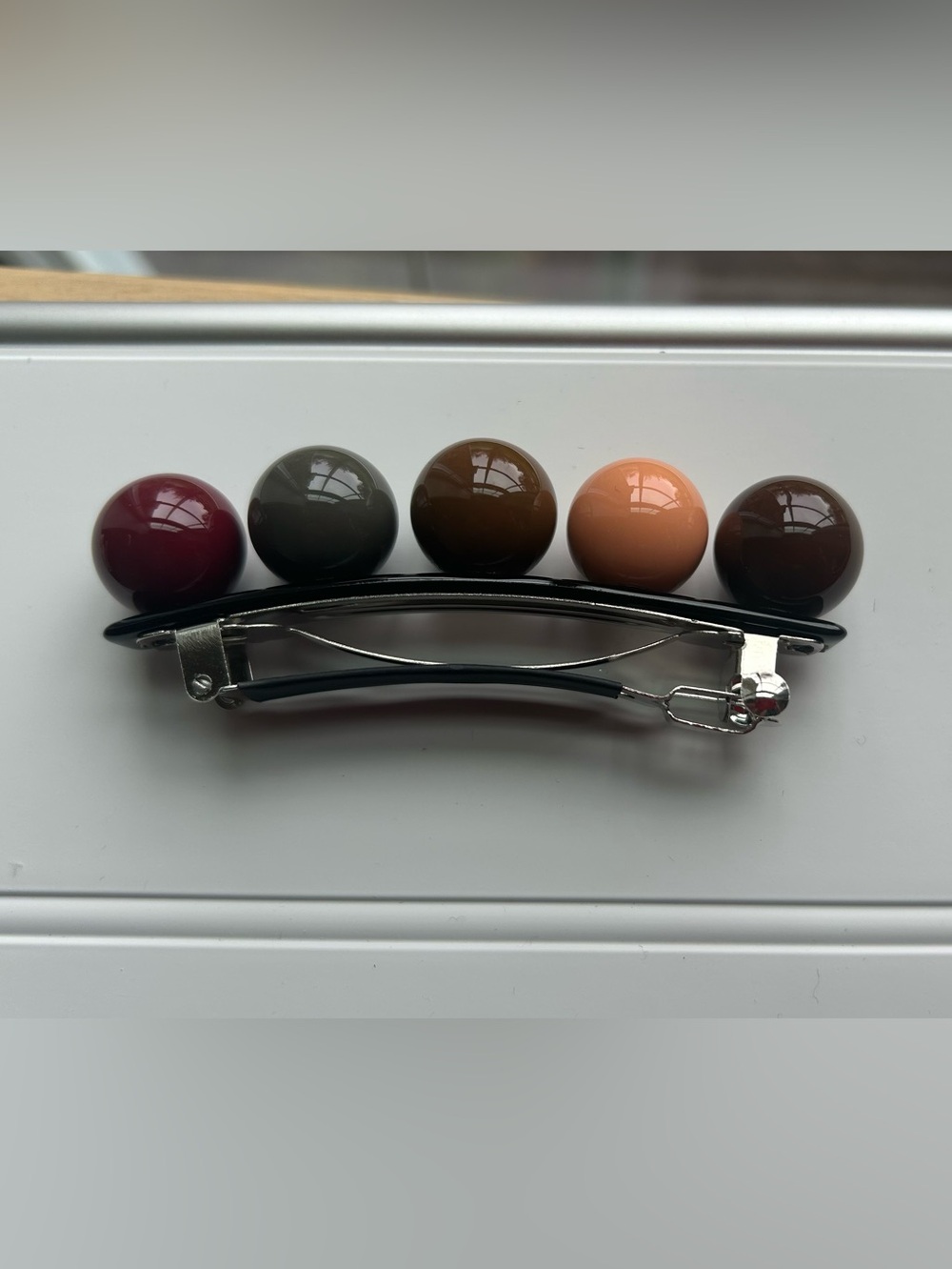 Chunky Bead Hair Clip French Barrette - Brown & Peach Tones